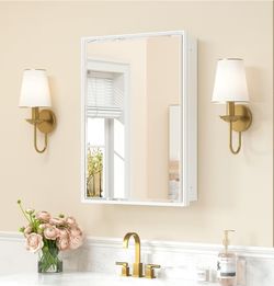 White Medicine Cabinet for Bathroom with Mirror