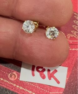 18K Solid Gold Earring For Wedding CUBIC ZIRCONIUM STONES