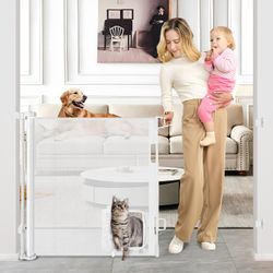 Betertek Retractable Baby Dog Gate with Cat Door