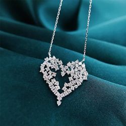 Valentine's Day Cubic Zirconia Silver Heart Chain Necklace 
