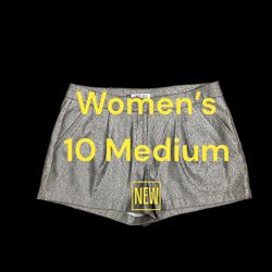 Women's Jennifer Lopez 10 Medium Shorts Chino Khakis Silver Glitter Stretch NWOT