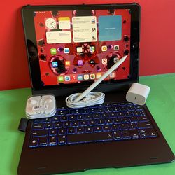 Apple IPad 9th Generation (10.2” Retina /Touch ID /IOS 18/ 2021 Model) 64GB with Pen, Keyboard  & Accessories