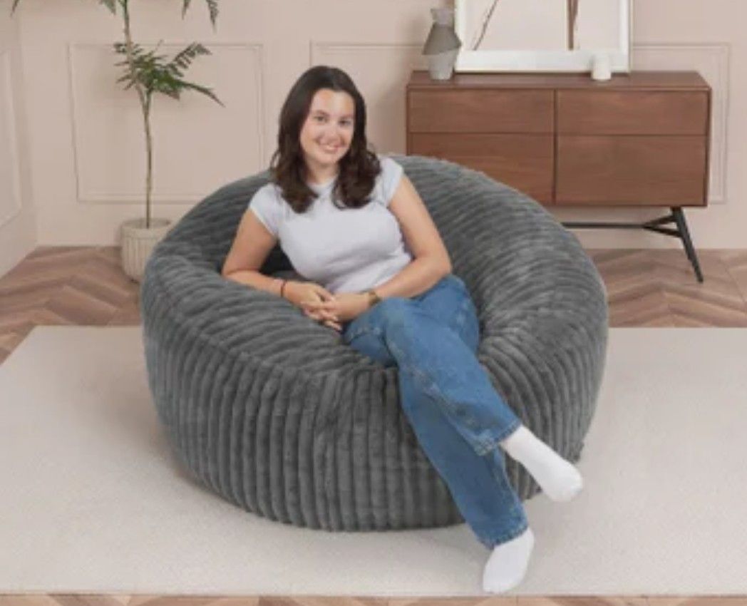 Jumbo Lounger, Oversized Gray Fabric Chair,