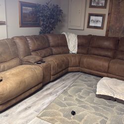 Brown Suede Sectional 