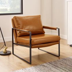 Orange Brown Faux Leather Arm Chair
