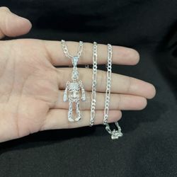 925 Sterling Silver Men Women Moveable Skeleton Skull & Figaro Chain