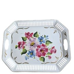 Vintage handpainted floral Rubel Tolewear metal Tray