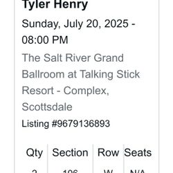 2x TICKETS to Tyler Henry.  July