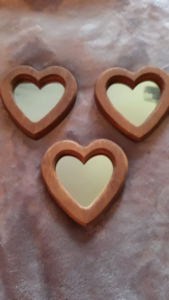 Set of 3 Wooden Hearts/Mirrors