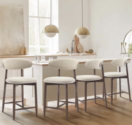 COLAMY Counter Height Bar Stools Set of 4, Kitchen Bar Stools with Back, Mid Century Modern Upholstered, with Wood Legs for Kitchen Island Dining Room