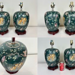 Vintage Chinese Porcelain Ceramic Table Lamps Pair