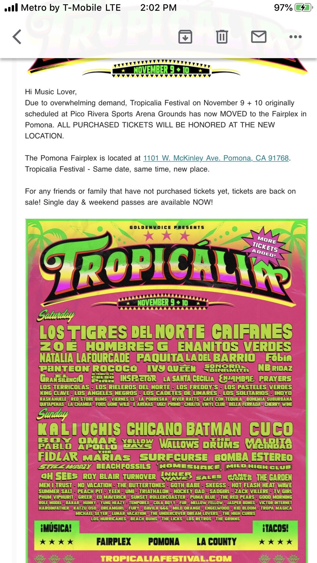 Tropicalia (2) Sunday tickets only