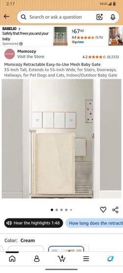 Momcozy Retractable Mesh Baby Gate – Cream