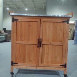 New Outdoors Wooden Rolling Cart