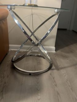 Set of 2 Chrome and Glass Side Tables with Touch-Control USB Lamps