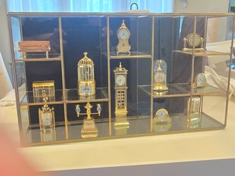 12 mini clocks collection with display case