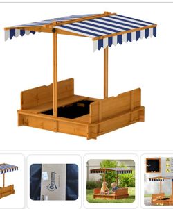 Outsunny Wooden Kids Sandbox With Cover