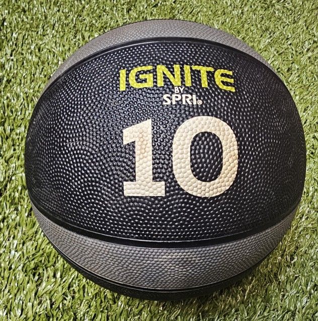 Ignite Medicine Ball 10LB SPRI Black Grey Exercise Fitness Youth Adult Sport