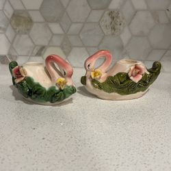 Pair Of Antique Swan Candle Stick Holders