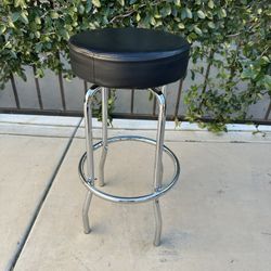Brand New! Black Padded Round Bar Stool w/ Chrome Legs & Footrest Ring
