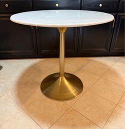 White Marble Top and Gold Tulip Dining Table - 32" Wide × 30" Tall