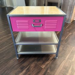 ($499 Retail) Pottery Barn Pink & Gray Metal Locker Nightstand Storage Cabinet Bedside Table