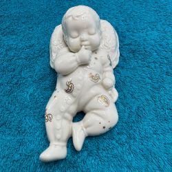 Lenox China Jewels Sleeping Baby Angel Figurine Ivory Gold 1996 Made in USA