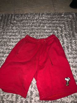 Red Snoopy Embroidered Fleece Shorts