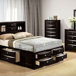 Brand New Black 4pc Queen Bedroom Set 