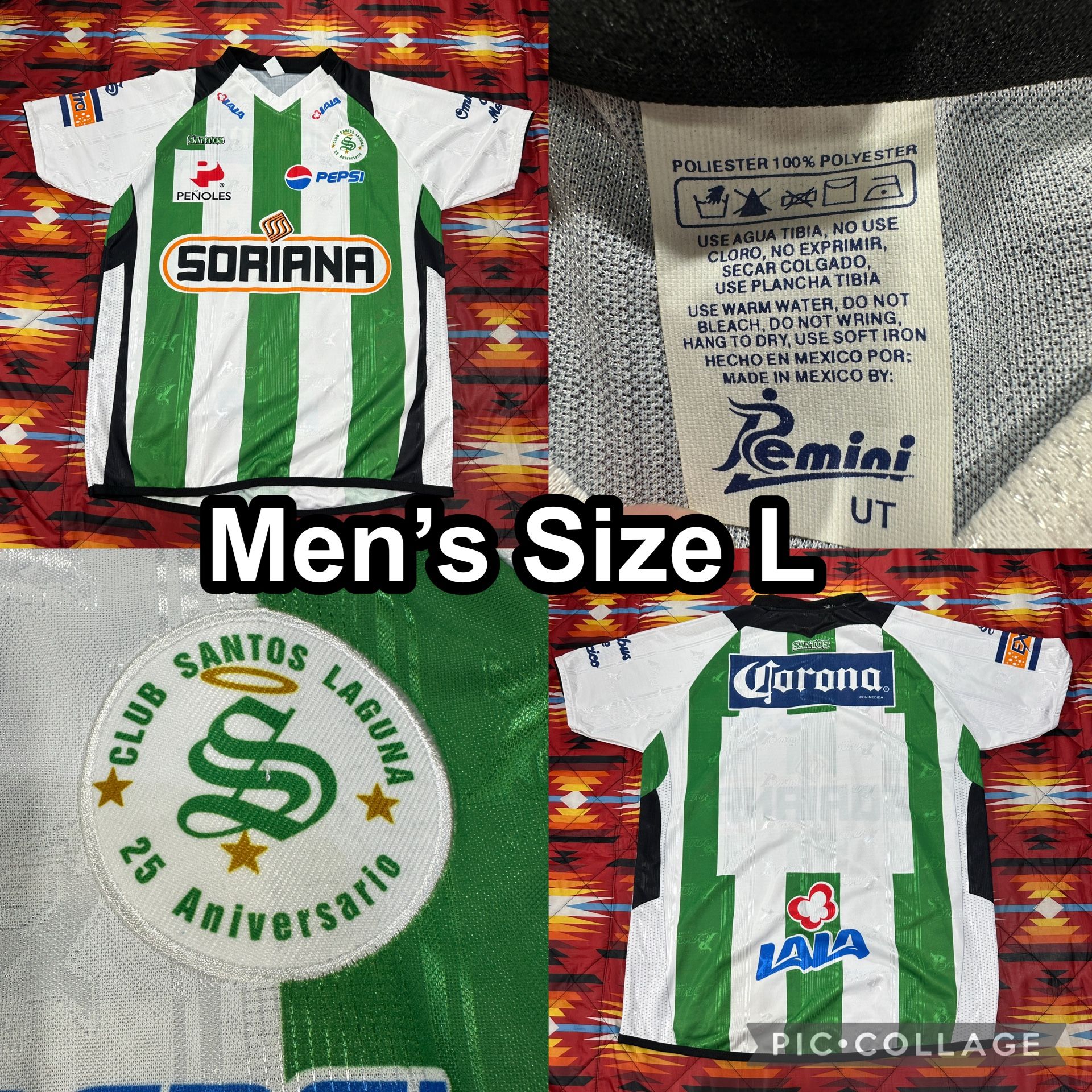 Vintage Remini Mexico Club Santos Laguna 25 Aniversario Soccer Jersey Mens Large