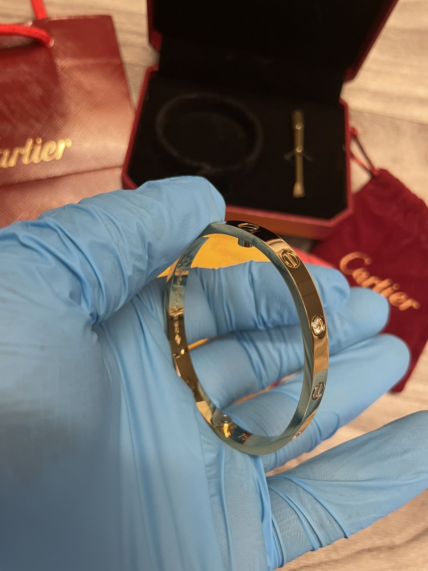 Gold Bangle Bracelet w/ Diamonds | Luxury Jewelry Never Worn