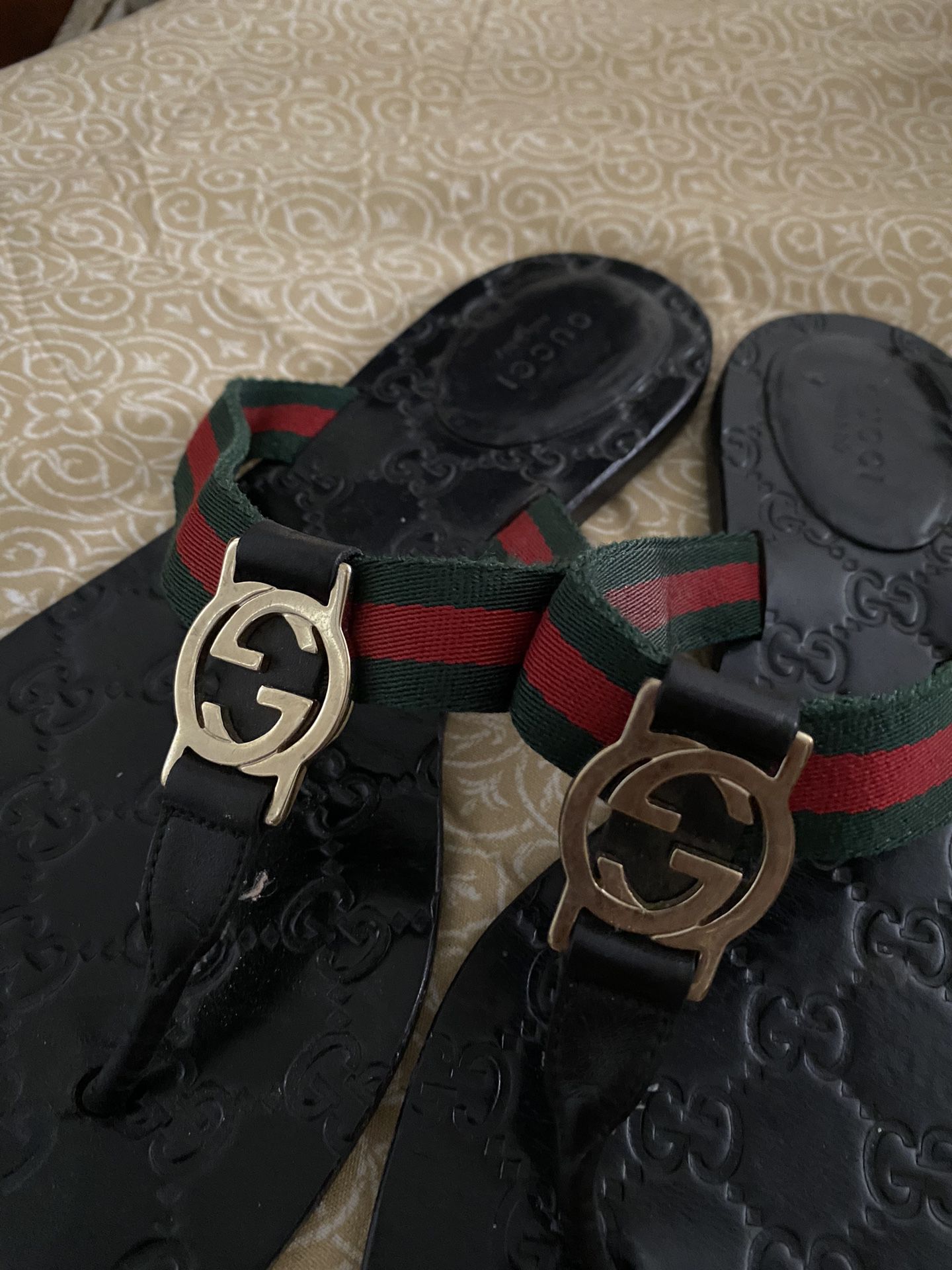 Gucci GG Leather Thong Web Sandals