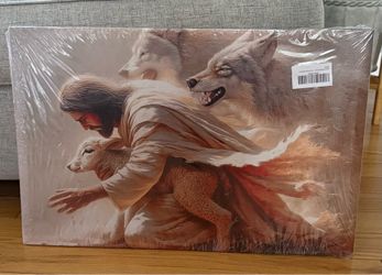 Jesus with Lamb and Wolves Canvas Print