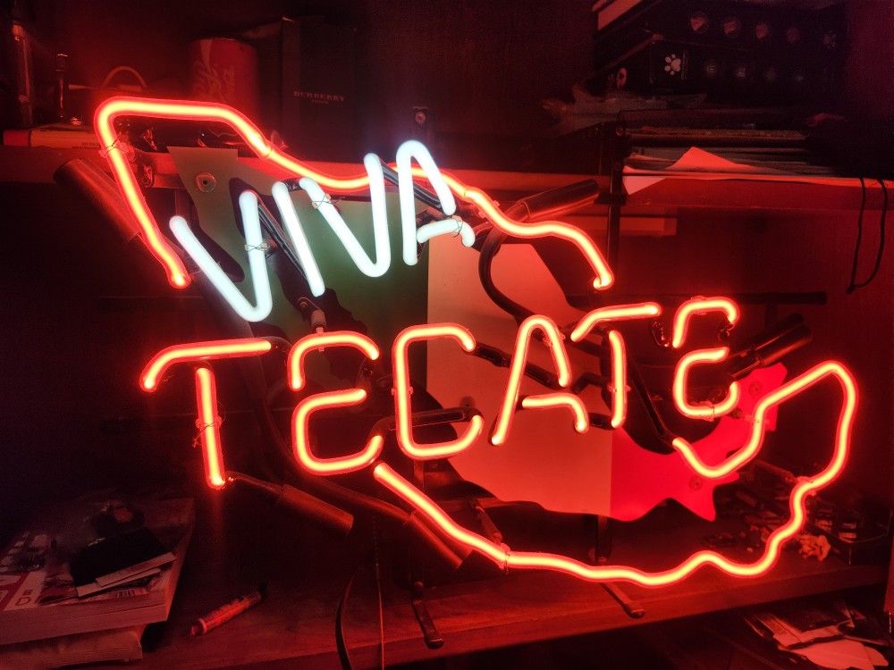 Vintage Mexico Shape “Viva Tecate” Beer Neon Sign
