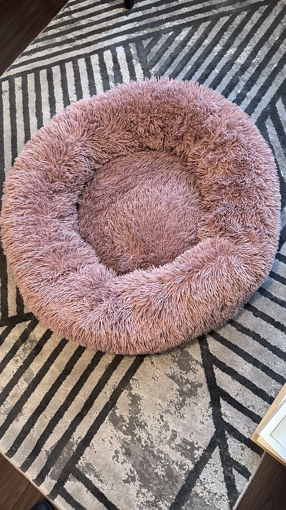 Calming Shag Fur Donut Cuddler Cat & Dog Bed, Dusty Rose, Medium