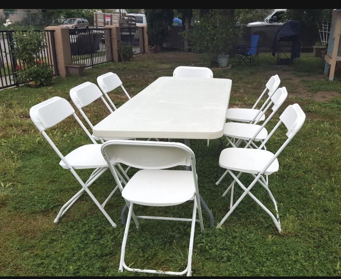 Set Of 9 1 6tf White Foldable Table 8 White Plastic Foldable Chairs