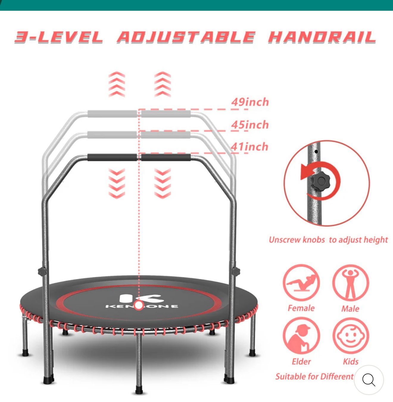 Kensone 3 Level Handrail Bungee Trampoline