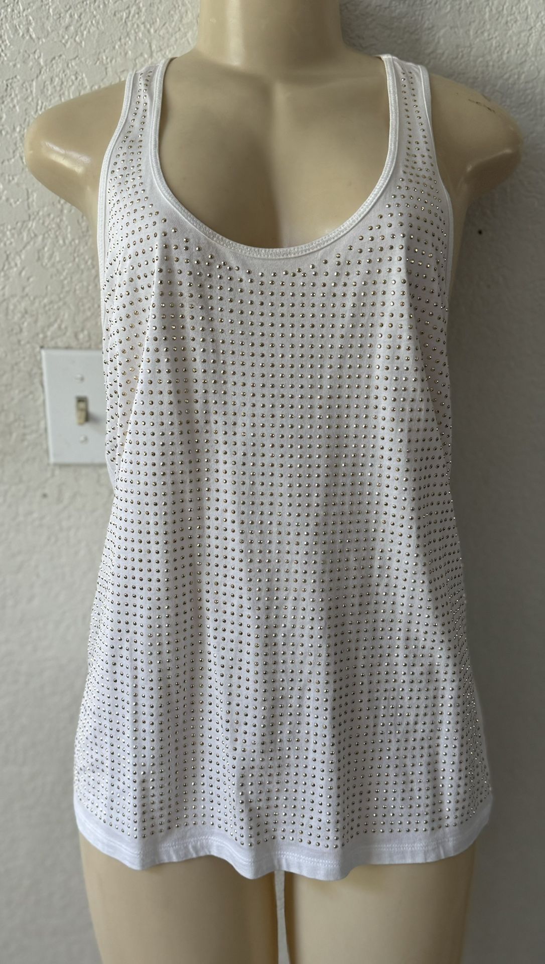 Rare Discontinued White Jennifer Lopez Rhinestone Blouse Tank
