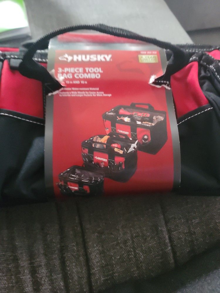HUSKY 3-PIECE TOOL BAG COMBO 12IN,15IN,18IN NEW PRICE IS FIRM