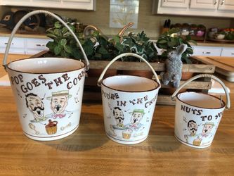 Vintage 1950s Tilso Ceramic Snack Bucket Set of 3