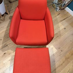 Vintage CB2 Atomic Orange Parlour Chair & Ottoman