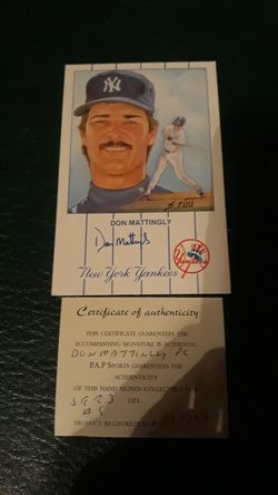 Don Mattingly Autograph post card