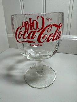 70’s Vintage Coca-Cola Coke Thumbprint Glass Goblet Pedestal Schooner 16oz