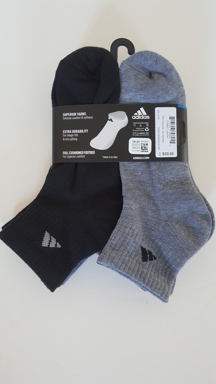 Adidas! Men's Black And Gray Cushioned Aeroready Socks