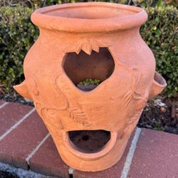 Vintage 11” Tall Strawberry Pot Planter Herb Urn Plants Succulents Clay Garden Chipped 