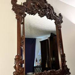 Hand Carved Vintage All Wood Mirror
