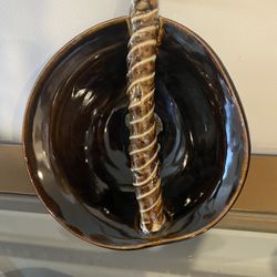 MCM, Brown Drip Glaze Pottery Bowl with Twisted Handle