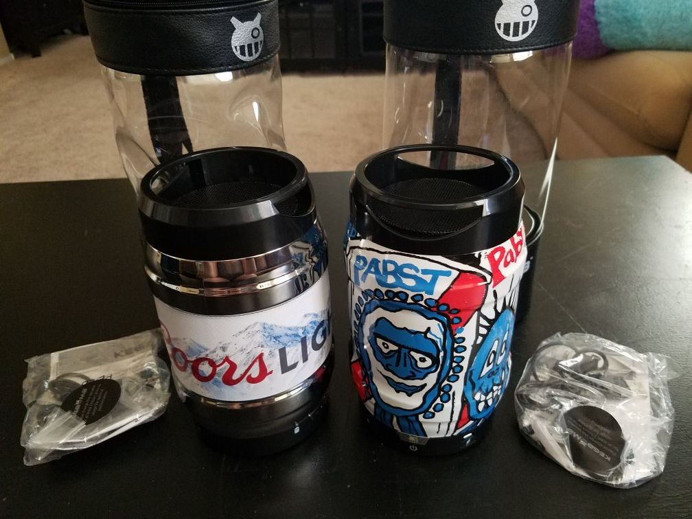 Coors light and Pabst Blue Ribbon Bluetooth speakers