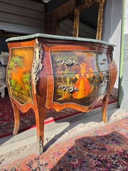 Rare Antique 1890–1930 French Louis XV Style Vernis Martin Bombe Commode.