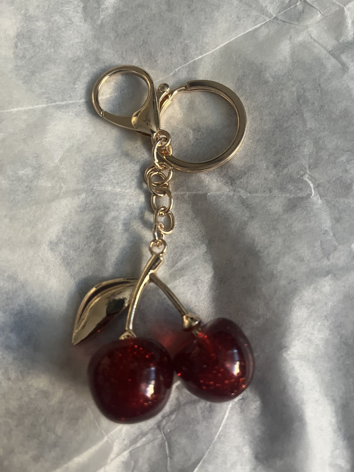 New Cherry Keychain with Gold Tone Hardware Medium Size Bag Charm Keychain